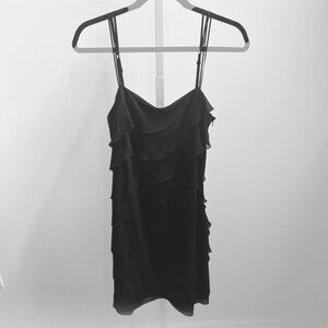 White House Black Market Tiered Ruffle Mini Black Cocktail Dress Sz 10 NWT